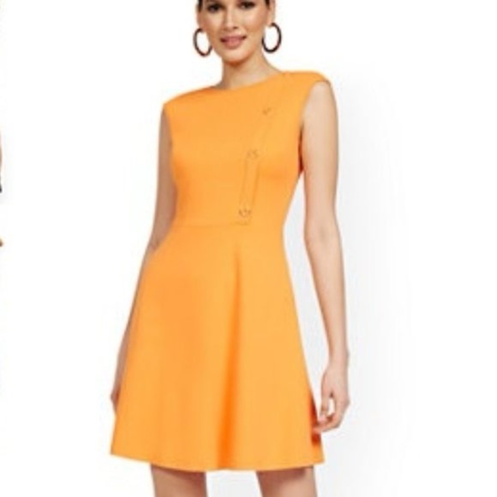 New York & Co. SIDE-BUTTON FLARE DRESS - CITY KNITS Mandarin Orange Plus XXL - Picture 2 of 6